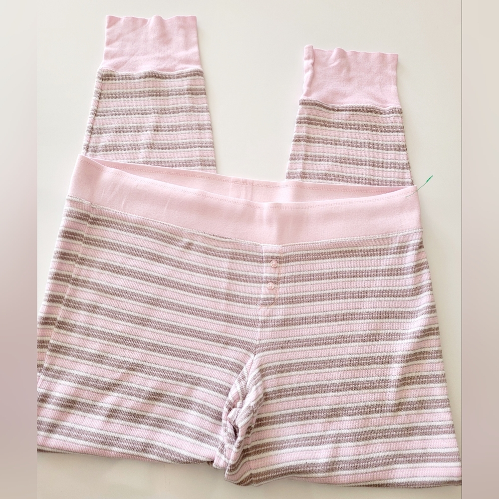 Victoria's Secret Thermal Stretch Cotton Striped Pink/Gray Women's Pajama Set L - Picture 10 of 16